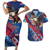 Personalized USA Independence Day 2024 Couples Matching Short Sleeve Bodycon Dress and Hawaiian Shirt United States Eagle - Wonder Print Shop