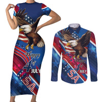 Personalized USA Independence Day 2024 Couples Matching Short Sleeve Bodycon Dress and Long Sleeve Button Shirt United States Eagle - Wonder Print Shop