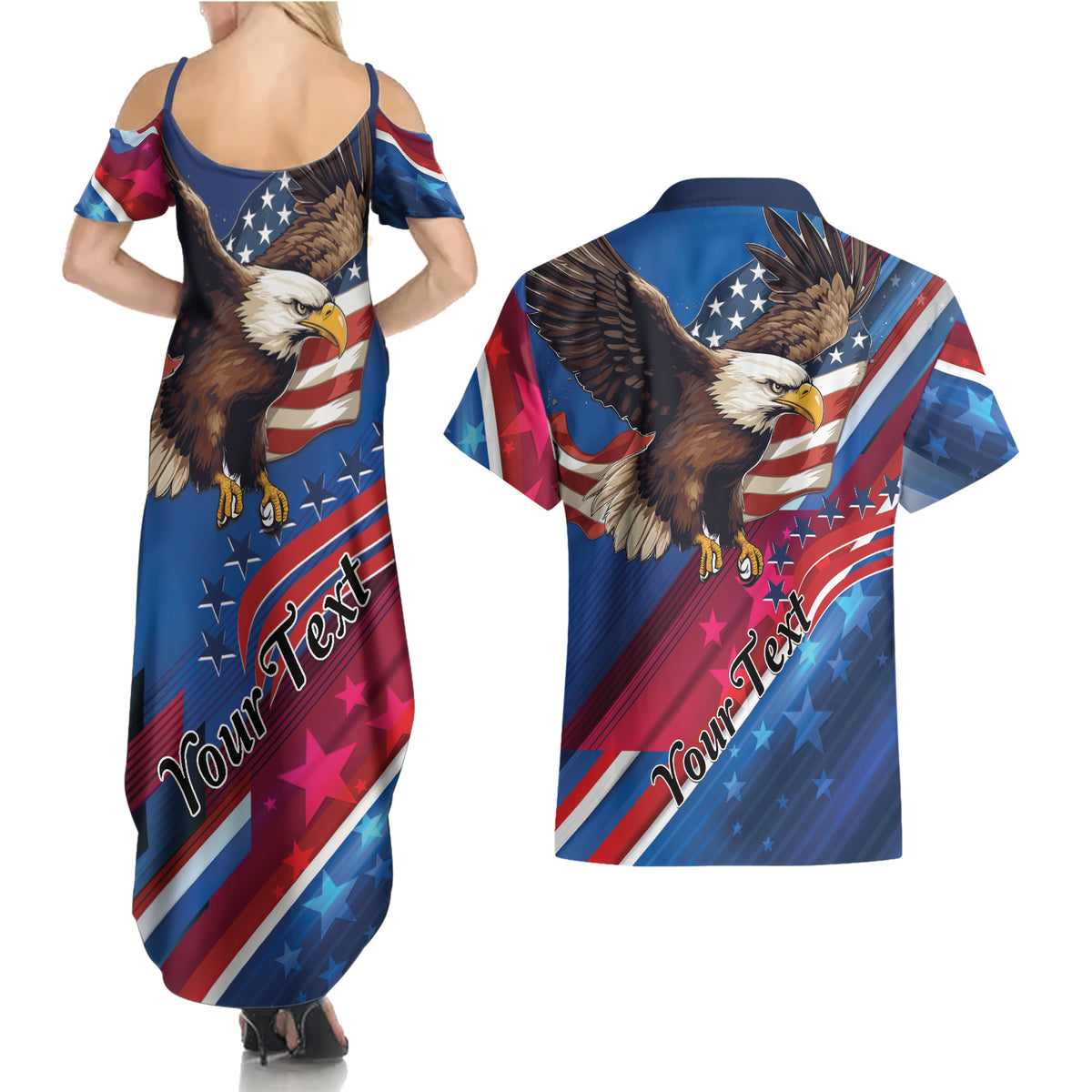 Personalized USA Independence Day 2024 Couples Matching Summer Maxi Dress and Hawaiian Shirt United States Eagle - Wonder Print Shop