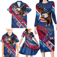 Personalized USA Independence Day 2024 Family Matching Long Sleeve Bodycon Dress and Hawaiian Shirt United States Eagle - Wonder Print Shop