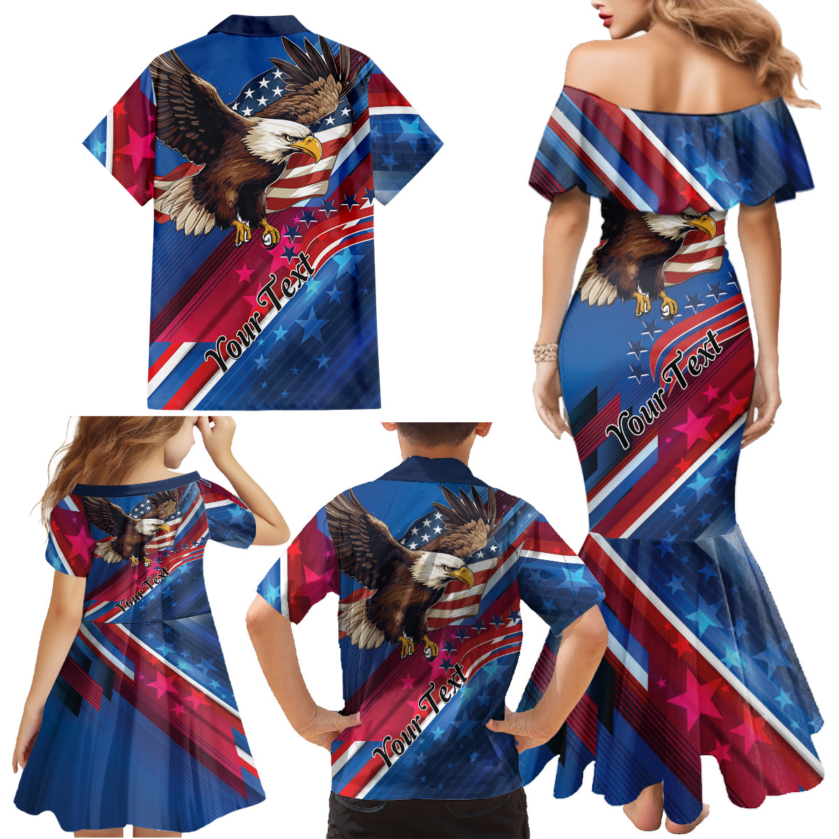 Personalized USA Independence Day 2024 Family Matching Mermaid Dress and Hawaiian Shirt United States Eagle - Wonder Print Shop