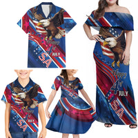 Personalized USA Independence Day 2024 Family Matching Off Shoulder Maxi Dress and Hawaiian Shirt United States Eagle - Wonder Print Shop