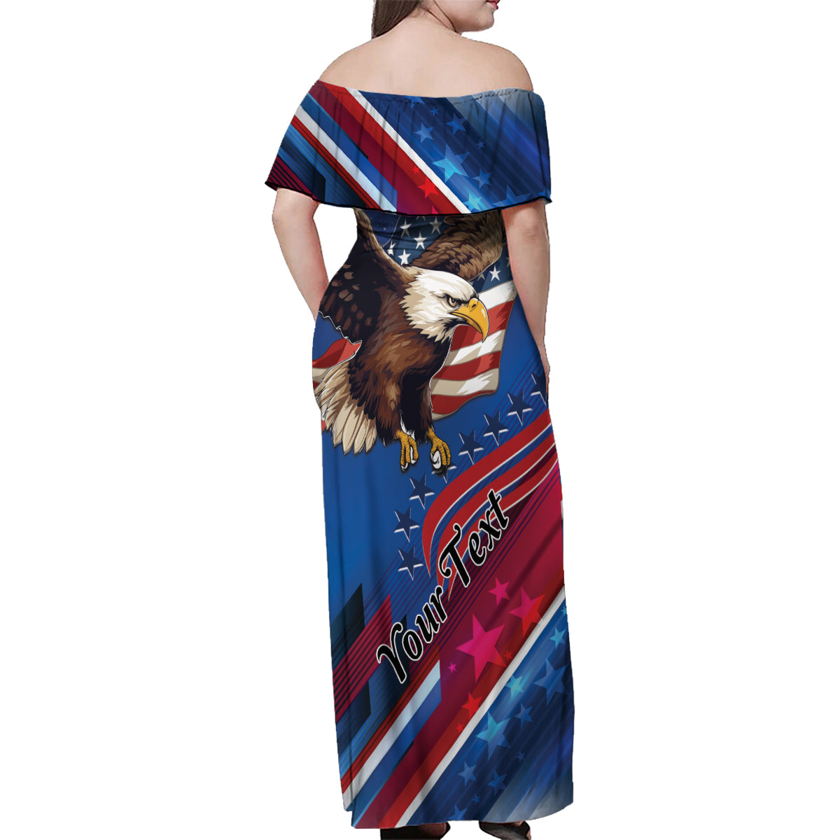 Personalized USA Independence Day 2024 Family Matching Off Shoulder Maxi Dress and Hawaiian Shirt United States Eagle - Wonder Print Shop