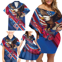Personalized USA Independence Day 2024 Family Matching Off Shoulder Short Dress and Hawaiian Shirt United States Eagle - Wonder Print Shop