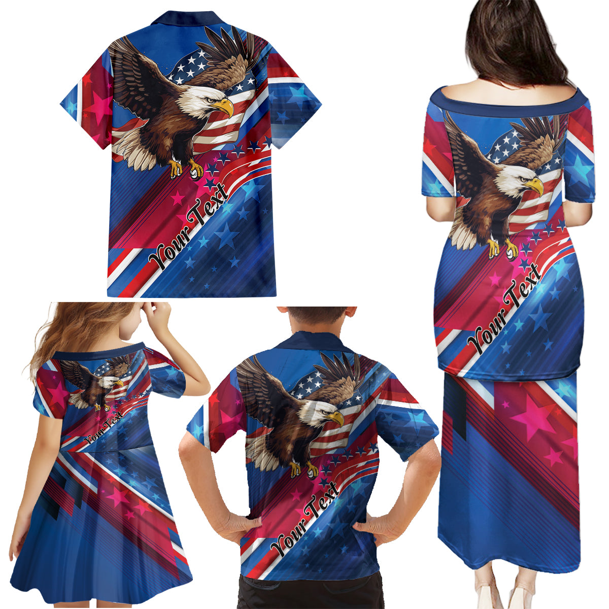 Personalized USA Independence Day 2024 Family Matching Puletasi and Hawaiian Shirt United States Eagle - Wonder Print Shop
