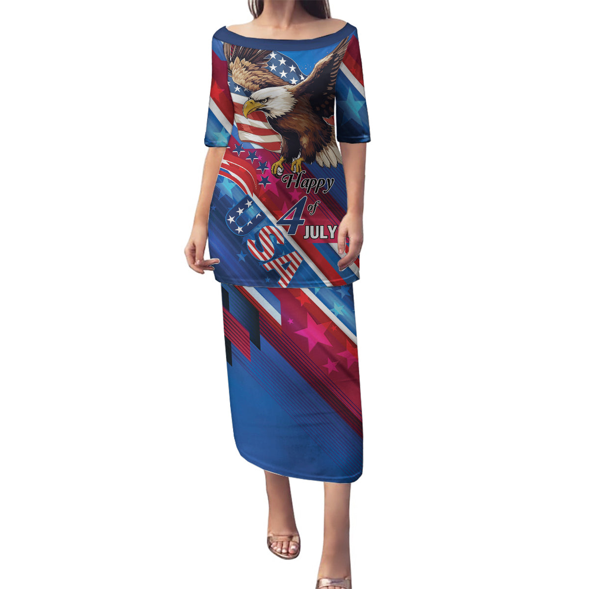 Personalized USA Independence Day 2024 Family Matching Puletasi and Hawaiian Shirt United States Eagle - Wonder Print Shop