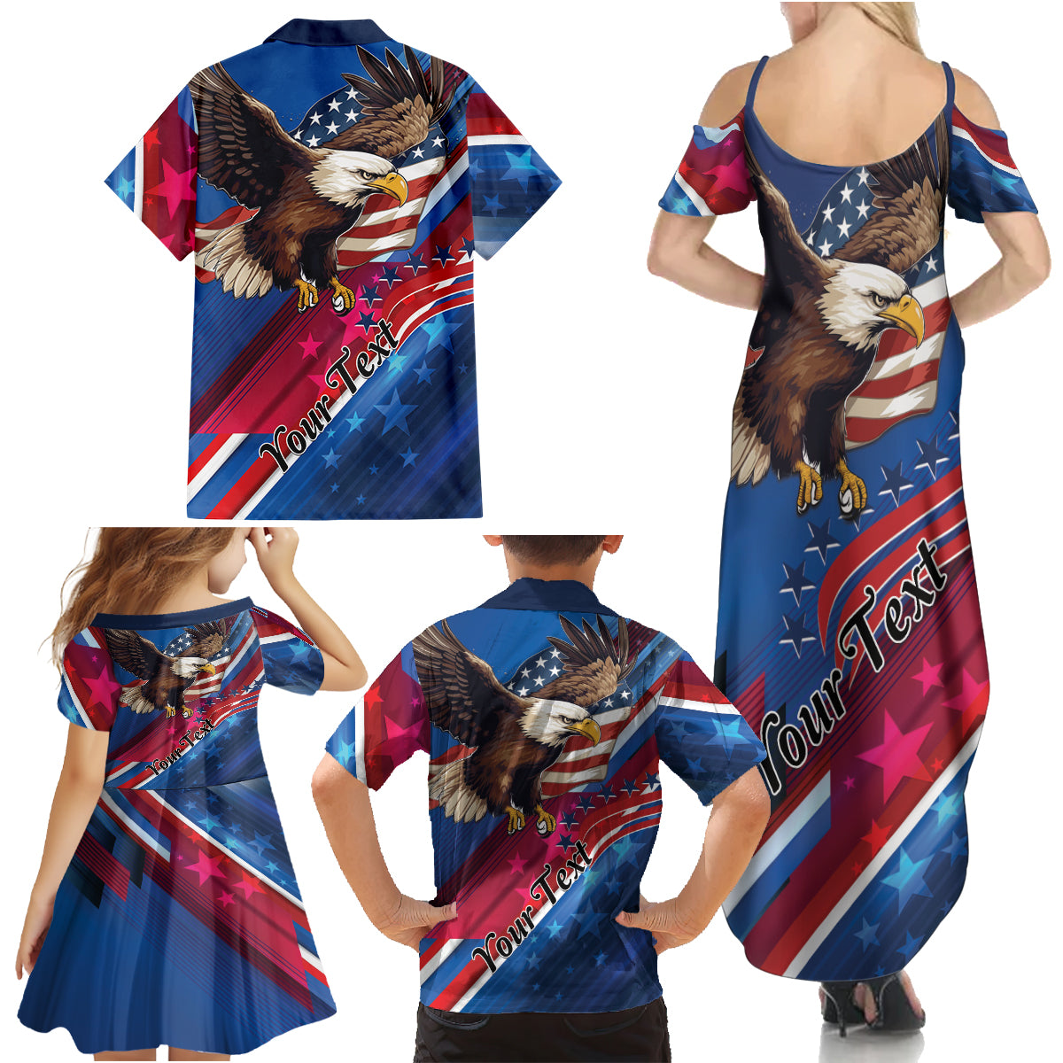 Personalized USA Independence Day 2024 Family Matching Summer Maxi Dress and Hawaiian Shirt United States Eagle - Wonder Print Shop