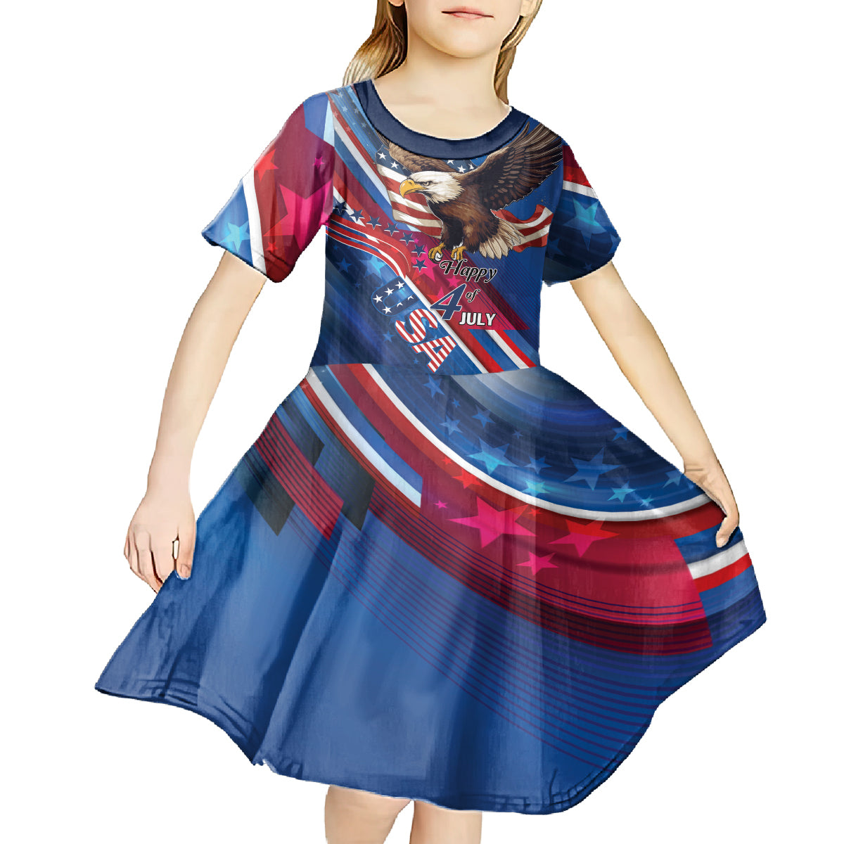 Personalized USA Independence Day 2024 Kid Short Sleeve Dress United States Eagle - Wonder Print Shop