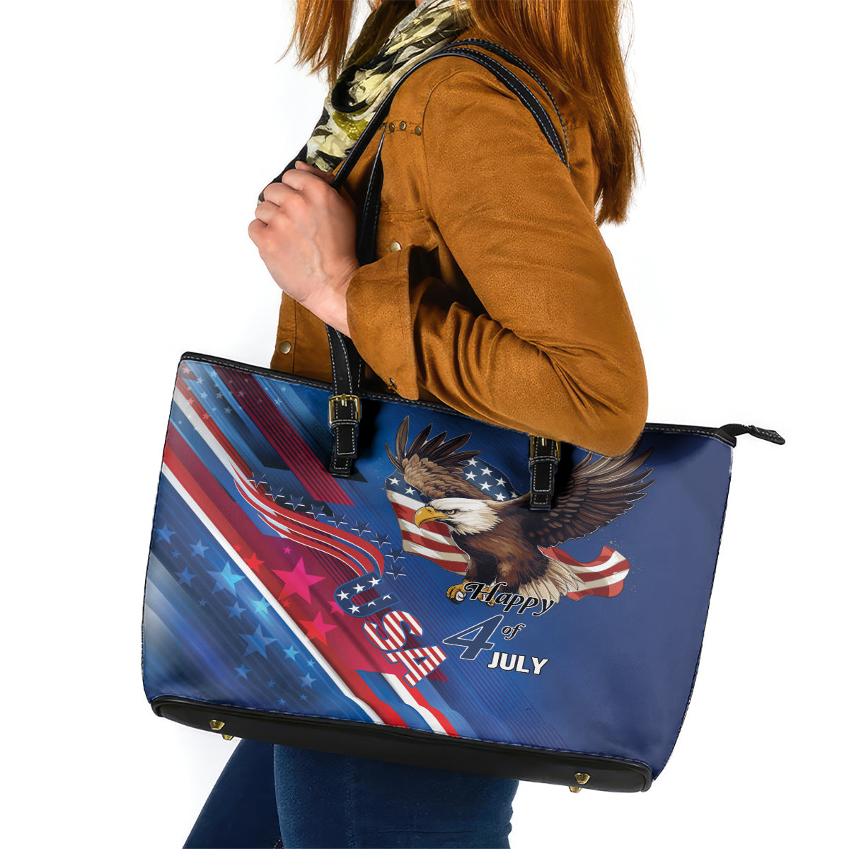 USA Independence Day 2024 Leather Tote Bag United States Eagle