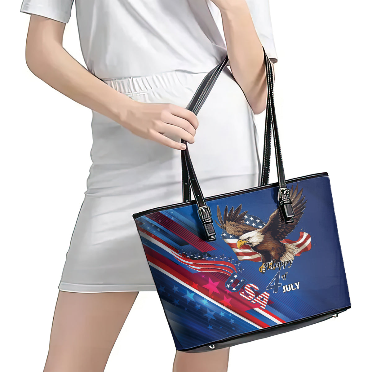 USA Independence Day 2024 Leather Tote Bag United States Eagle - Wonder Print Shop