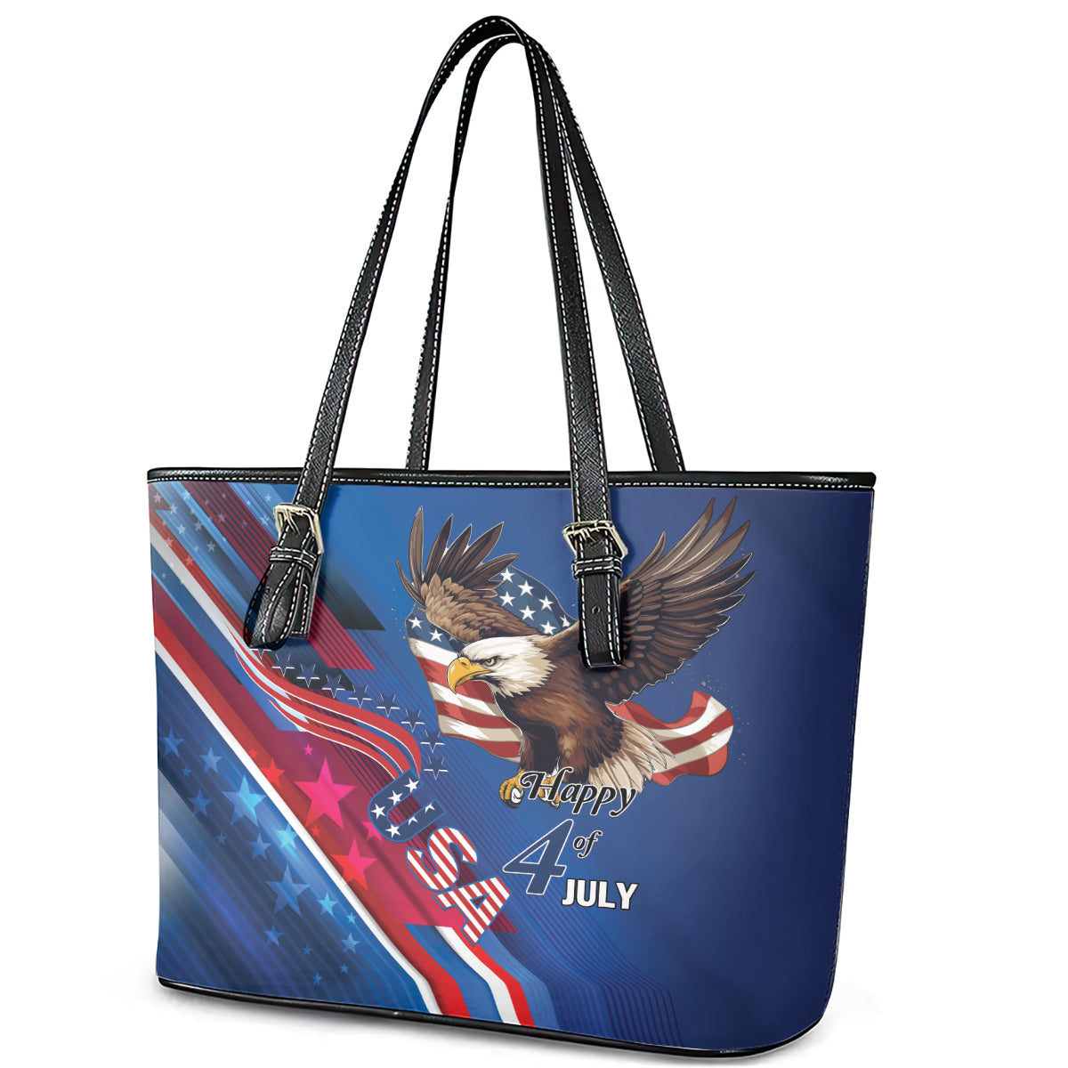 USA Independence Day 2024 Leather Tote Bag United States Eagle - Wonder Print Shop