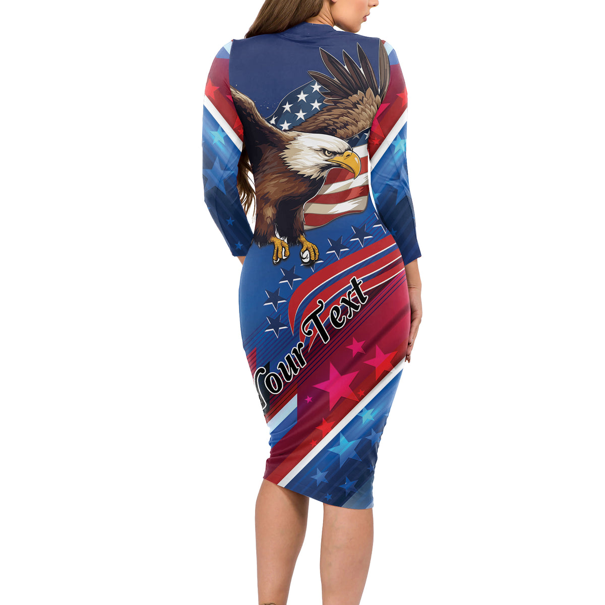 Personalized USA Independence Day 2024 Long Sleeve Bodycon Dress United States Eagle - Wonder Print Shop