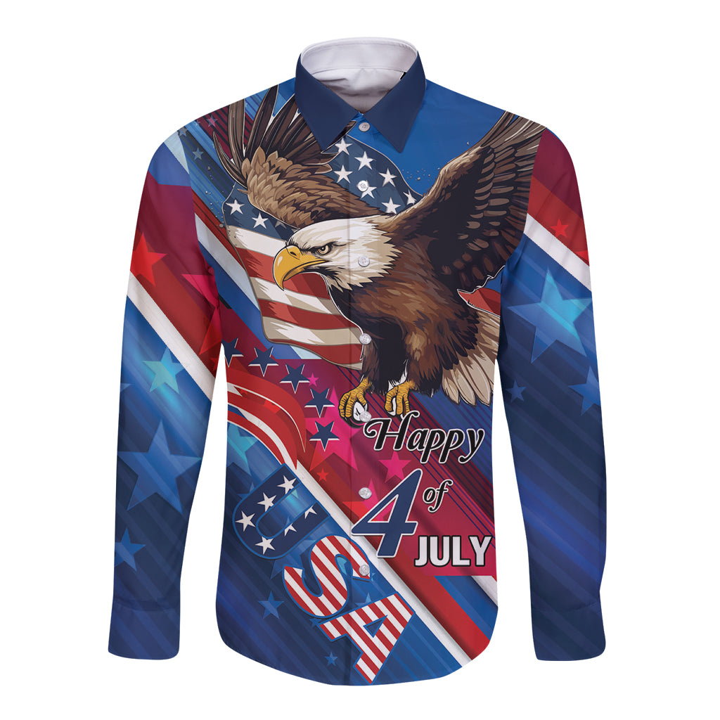 Personalized USA Independence Day 2024 Long Sleeve Button Shirt United States Eagle - Wonder Print Shop