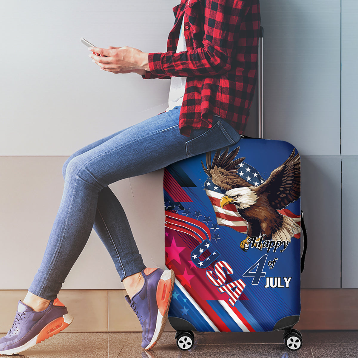 USA Independence Day 2024 Luggage Cover United States Eagle - Wonder Print Shop