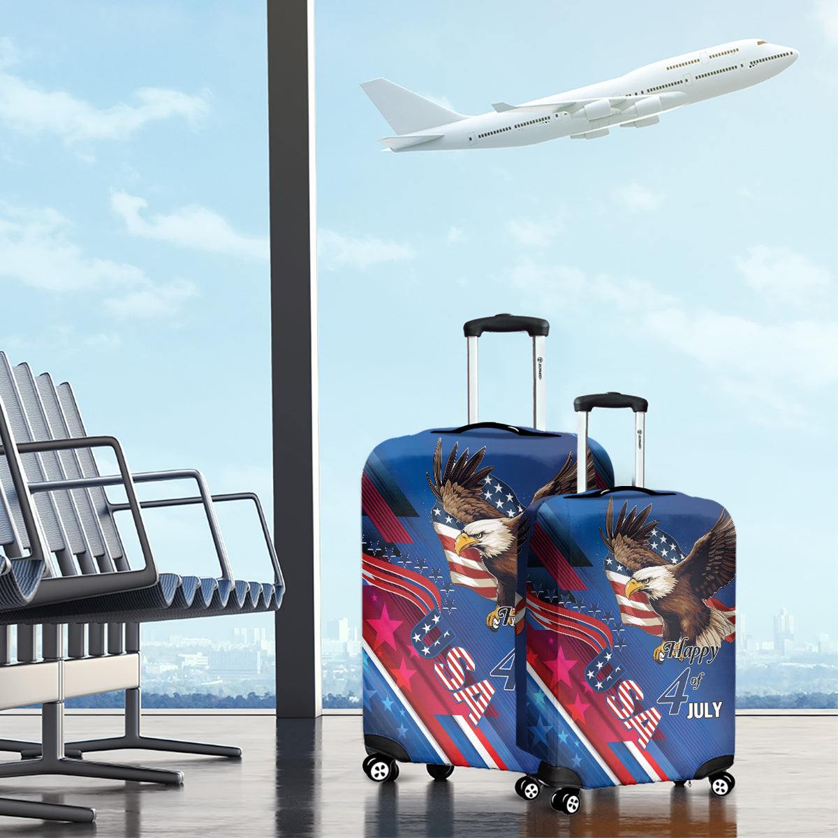 USA Independence Day 2024 Luggage Cover United States Eagle - Wonder Print Shop
