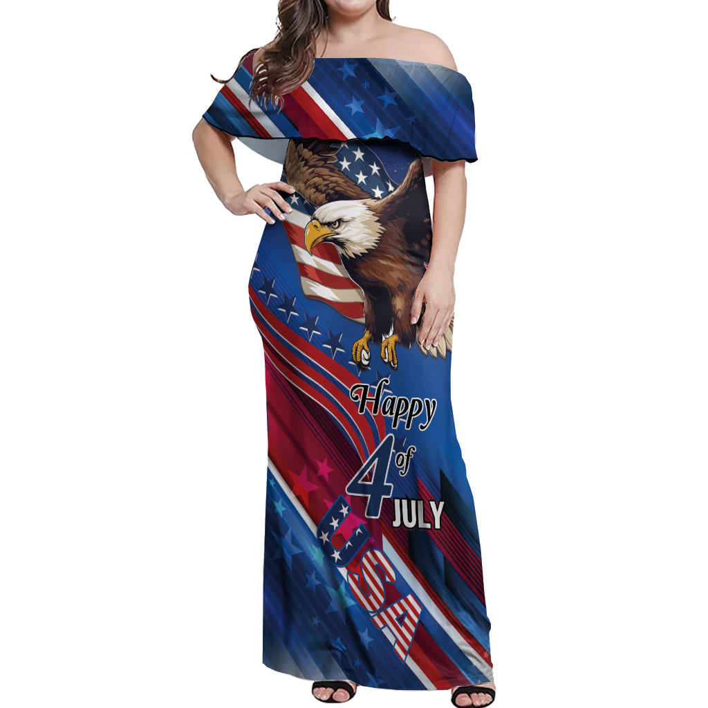 Personalized USA Independence Day 2024 Off Shoulder Maxi Dress United States Eagle - Wonder Print Shop