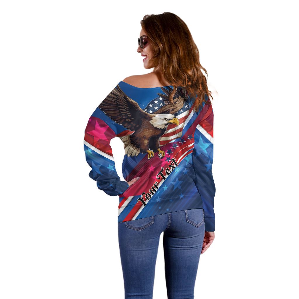 Personalized USA Independence Day 2024 Off Shoulder Sweater United States Eagle - Wonder Print Shop
