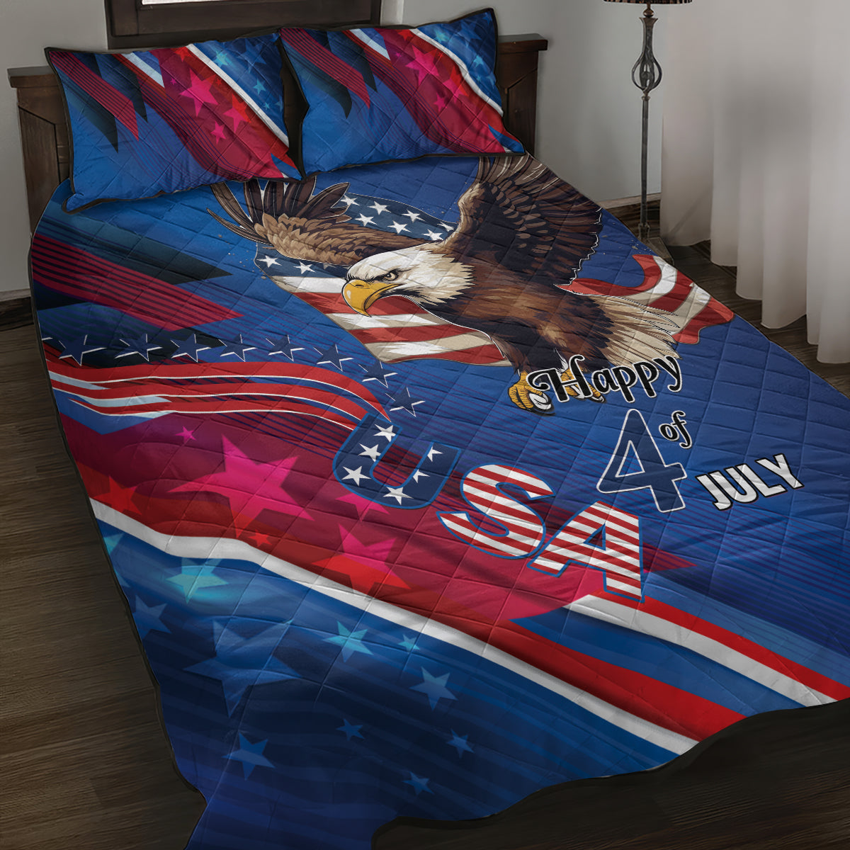 USA Independence Day 2024 Quilt Bed Set United States Eagle