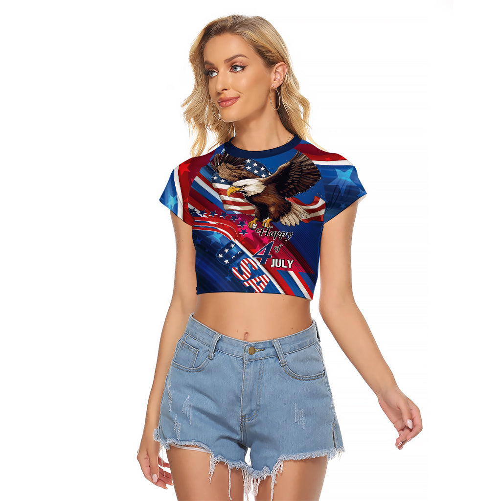 Personalized USA Independence Day 2024 Raglan Cropped T Shirt United States Eagle - Wonder Print Shop