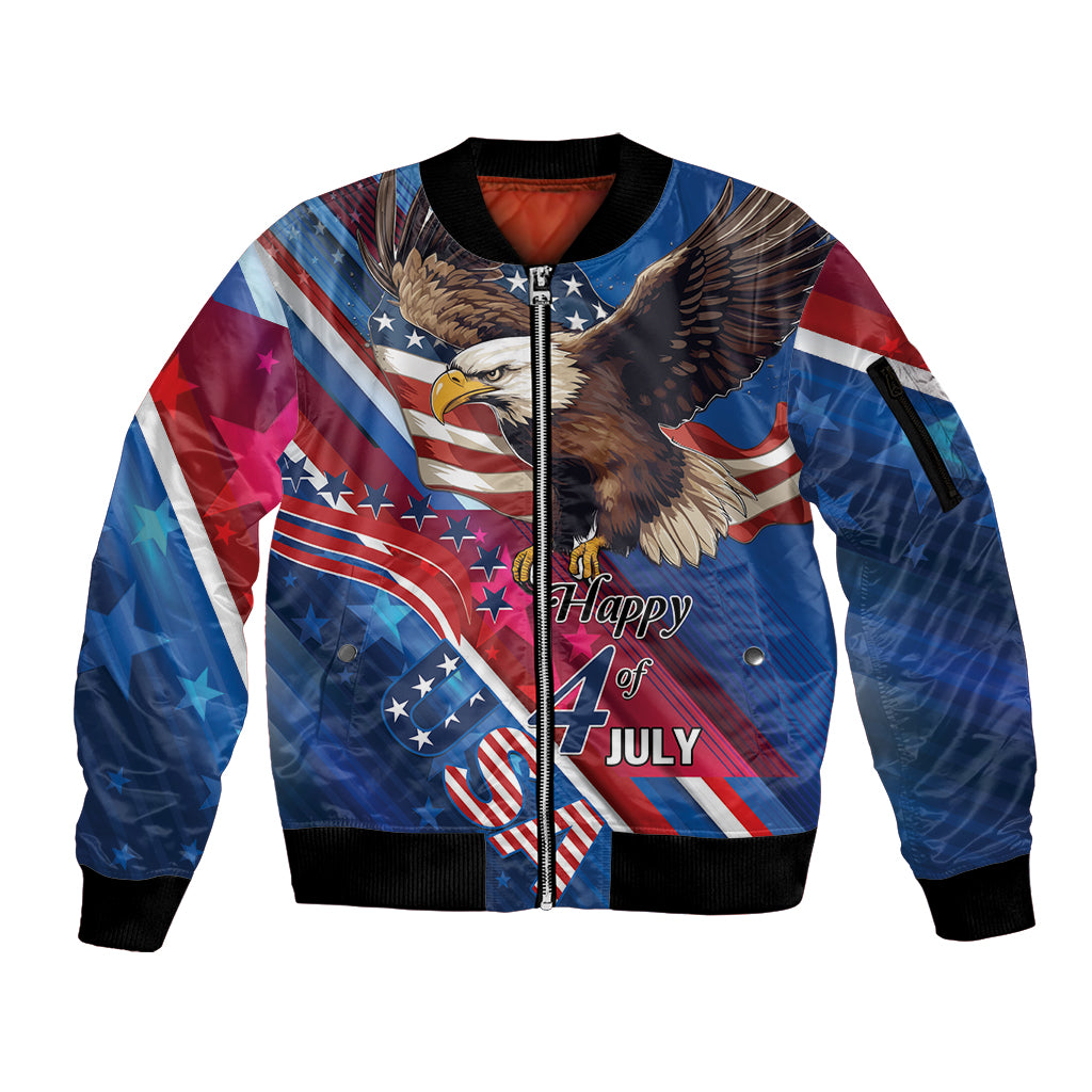 Personalized USA Independence Day 2024 Sleeve Zip Bomber Jacket United States Eagle - Wonder Print Shop