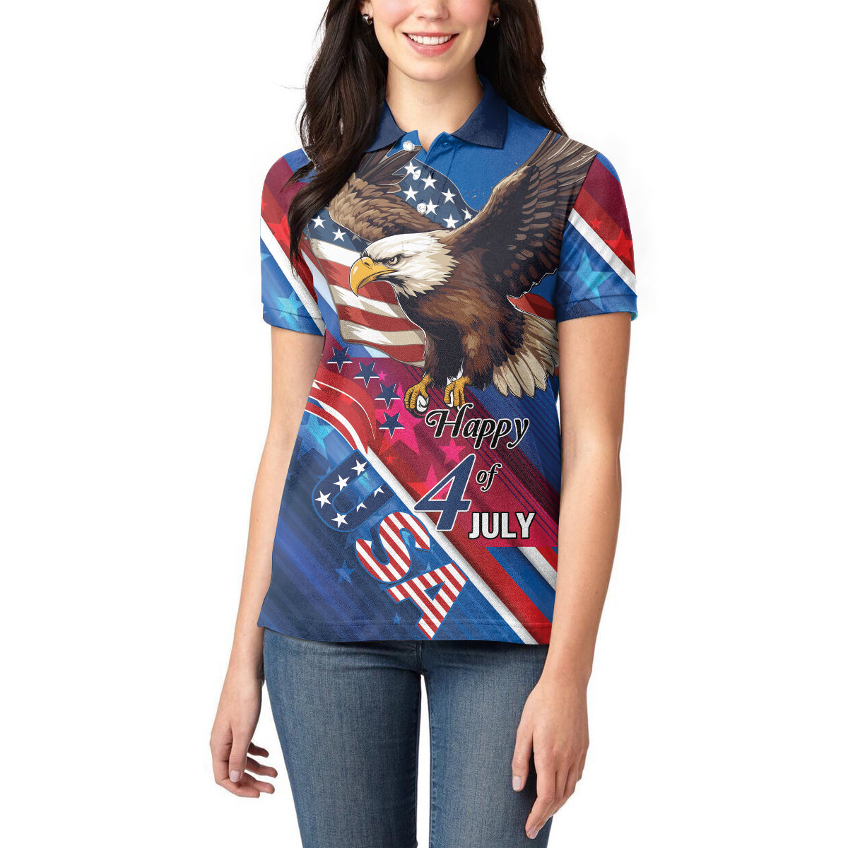 Personalized USA Independence Day 2024 Women Polo Shirt United States Eagle - Wonder Print Shop