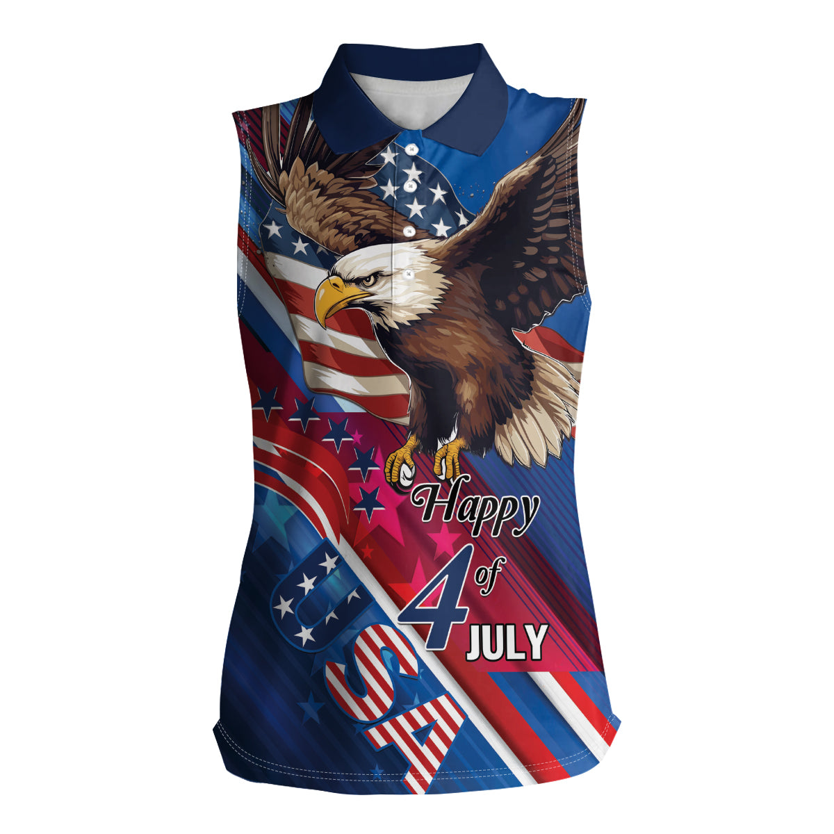 Personalized USA Independence Day 2024 Women Sleeveless Polo Shirt United States Eagle - Wonder Print Shop