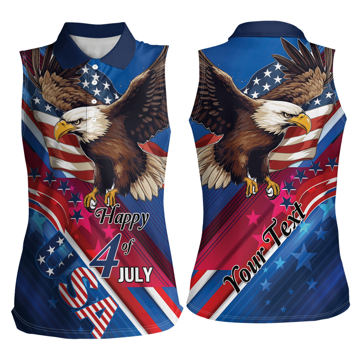 Personalized USA Independence Day 2024 Women Sleeveless Polo Shirt United States Eagle - Wonder Print Shop