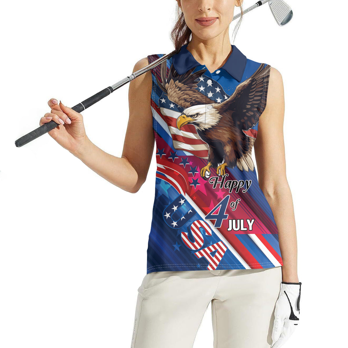 Personalized USA Independence Day 2024 Women Sleeveless Polo Shirt United States Eagle - Wonder Print Shop