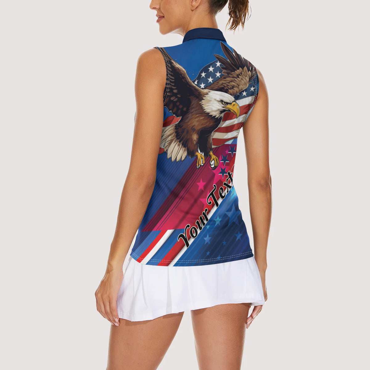 Personalized USA Independence Day 2024 Women Sleeveless Polo Shirt United States Eagle - Wonder Print Shop
