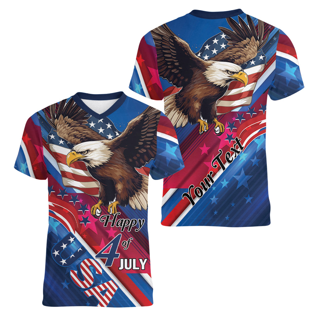 Personalized USA Independence Day 2024 Women V-Neck T-Shirt United States Eagle - Wonder Print Shop