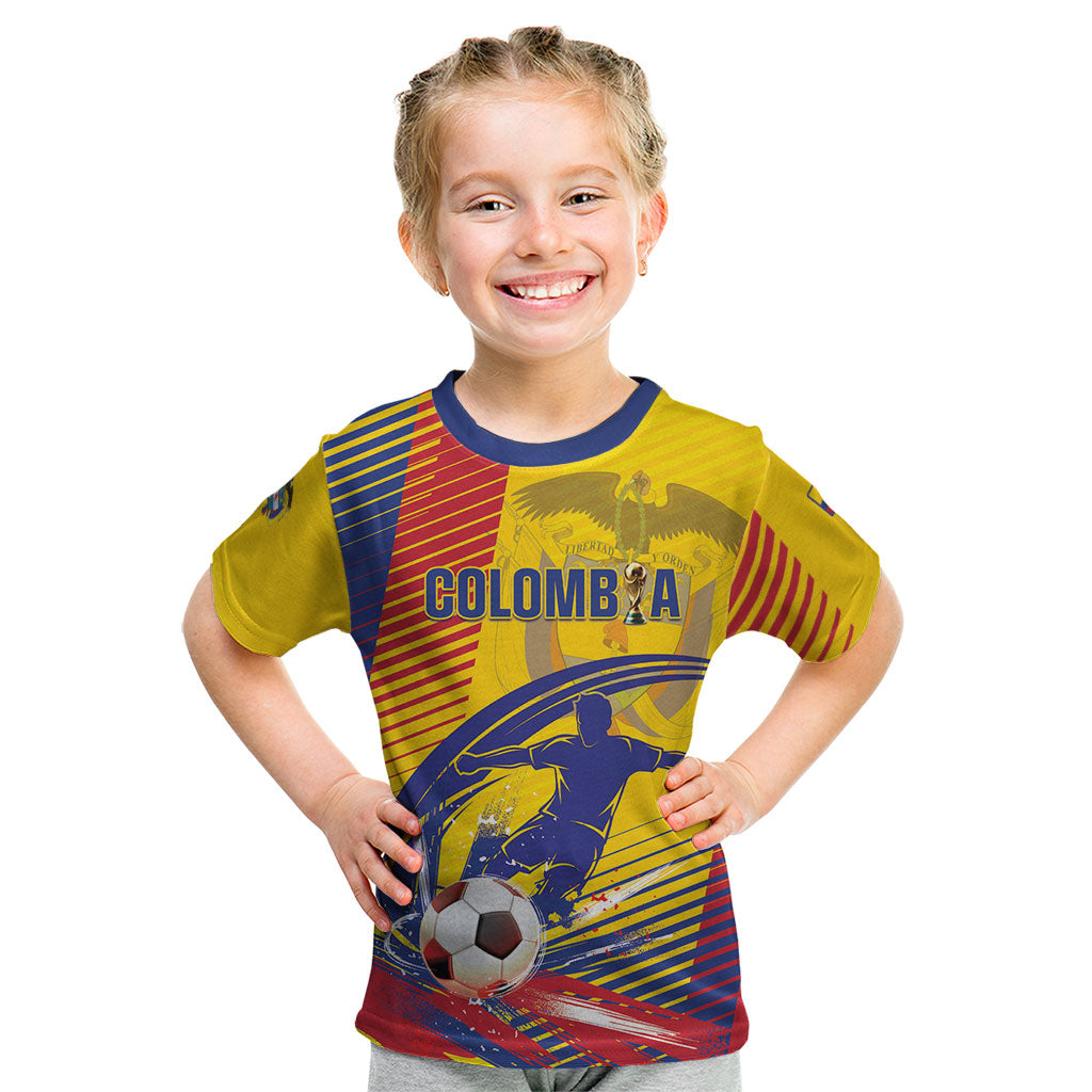 Custom Colombia 2026 World Football Kid T Shirt Los Cafeteros Go Champion