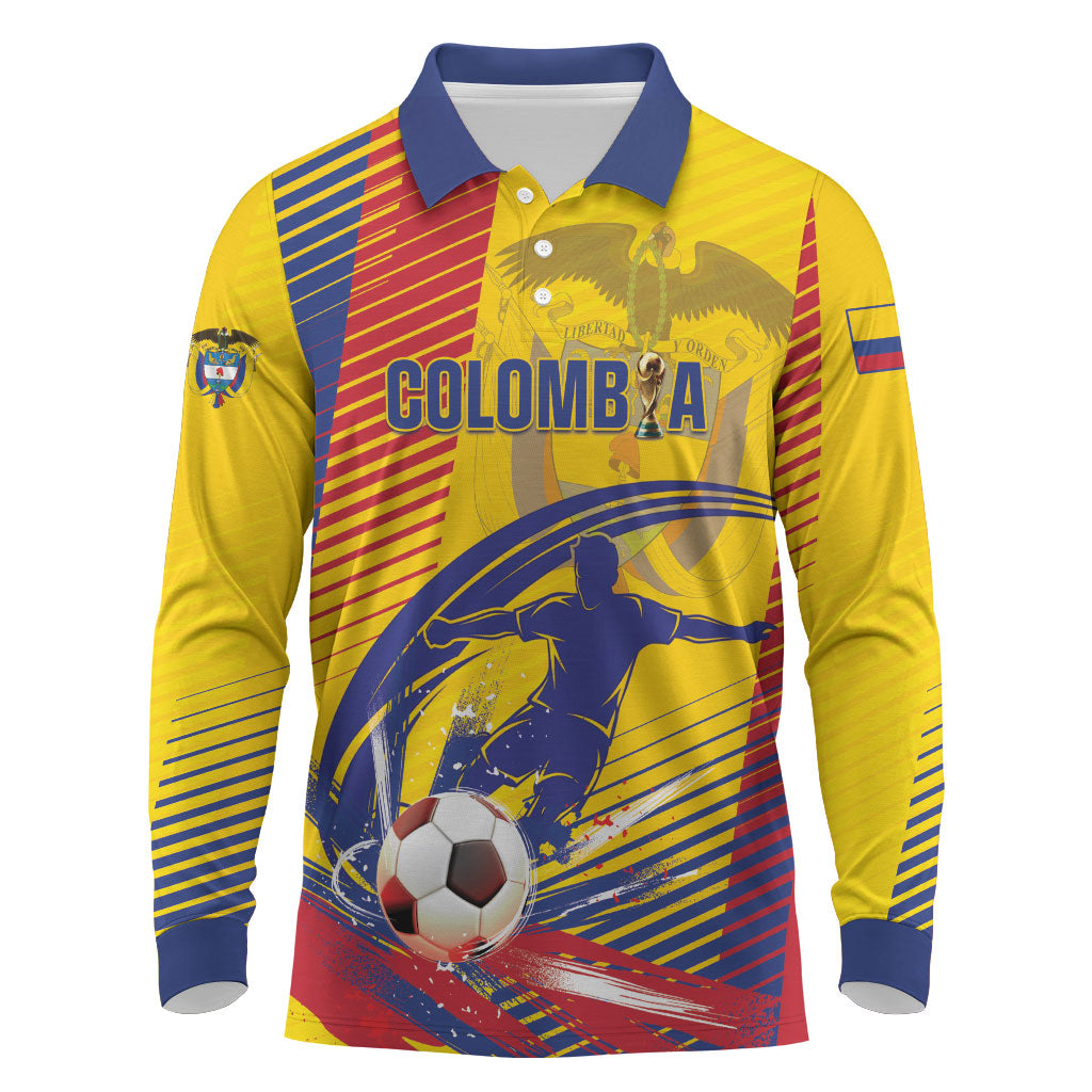 Custom Colombia 2026 World Football Long Sleeve Polo Shirt Los Cafeteros Go Champion