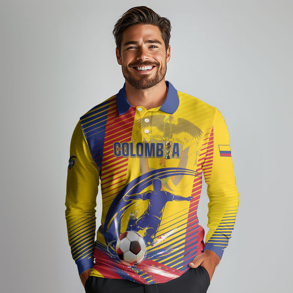 Custom Colombia 2026 World Football Long Sleeve Polo Shirt Los Cafeteros Go Champion