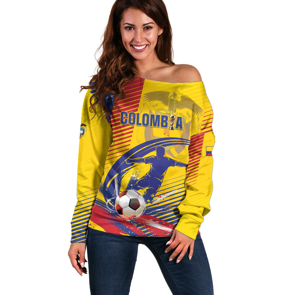 Custom Colombia 2026 World Football Off Shoulder Sweater Los Cafeteros Go Champion