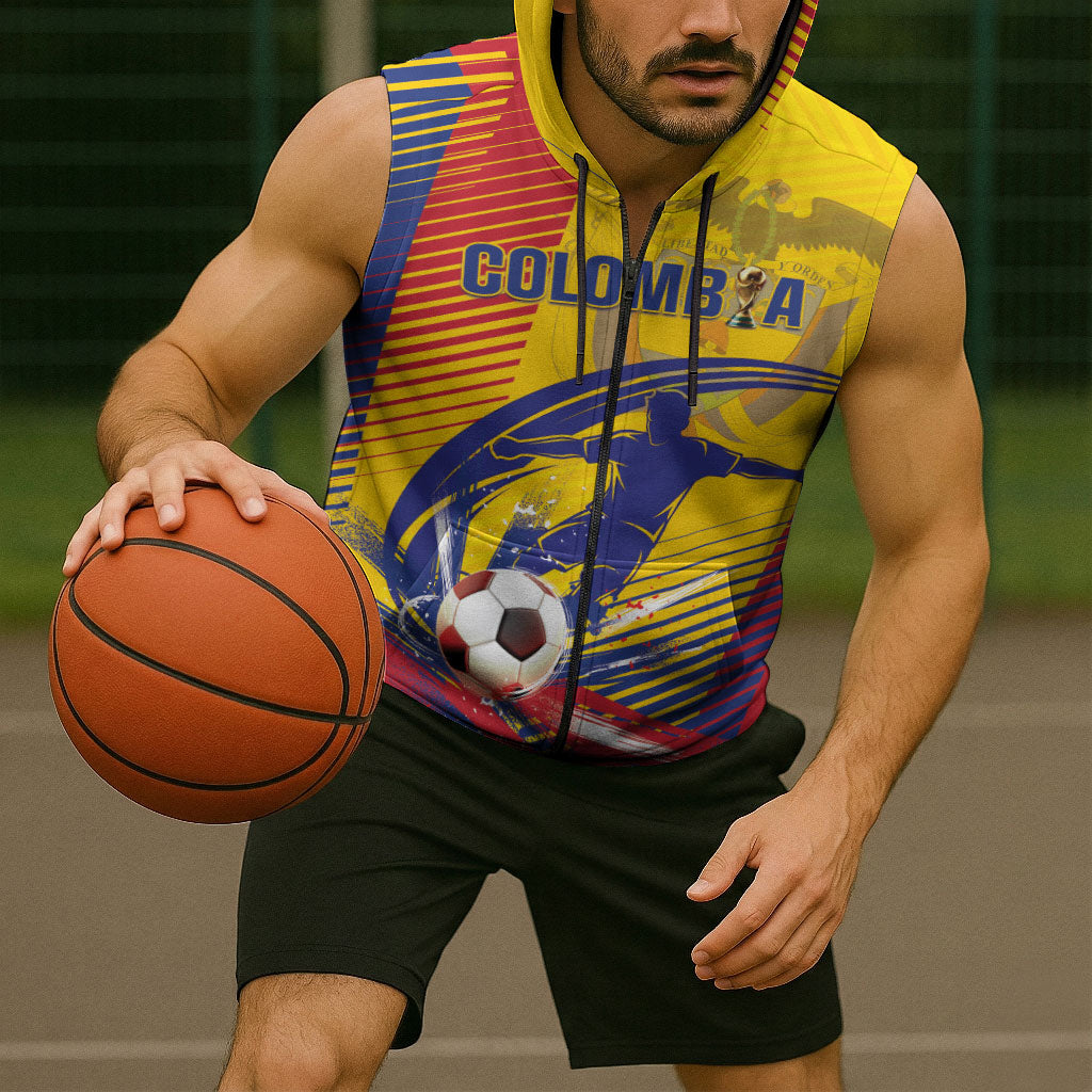 Custom Colombia 2026 World Football Sleeveless Zip Hoodie Los Cafeteros Go Champion