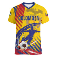 Custom Colombia 2026 World Football Women V-Neck T-Shirt Los Cafeteros Go Champion