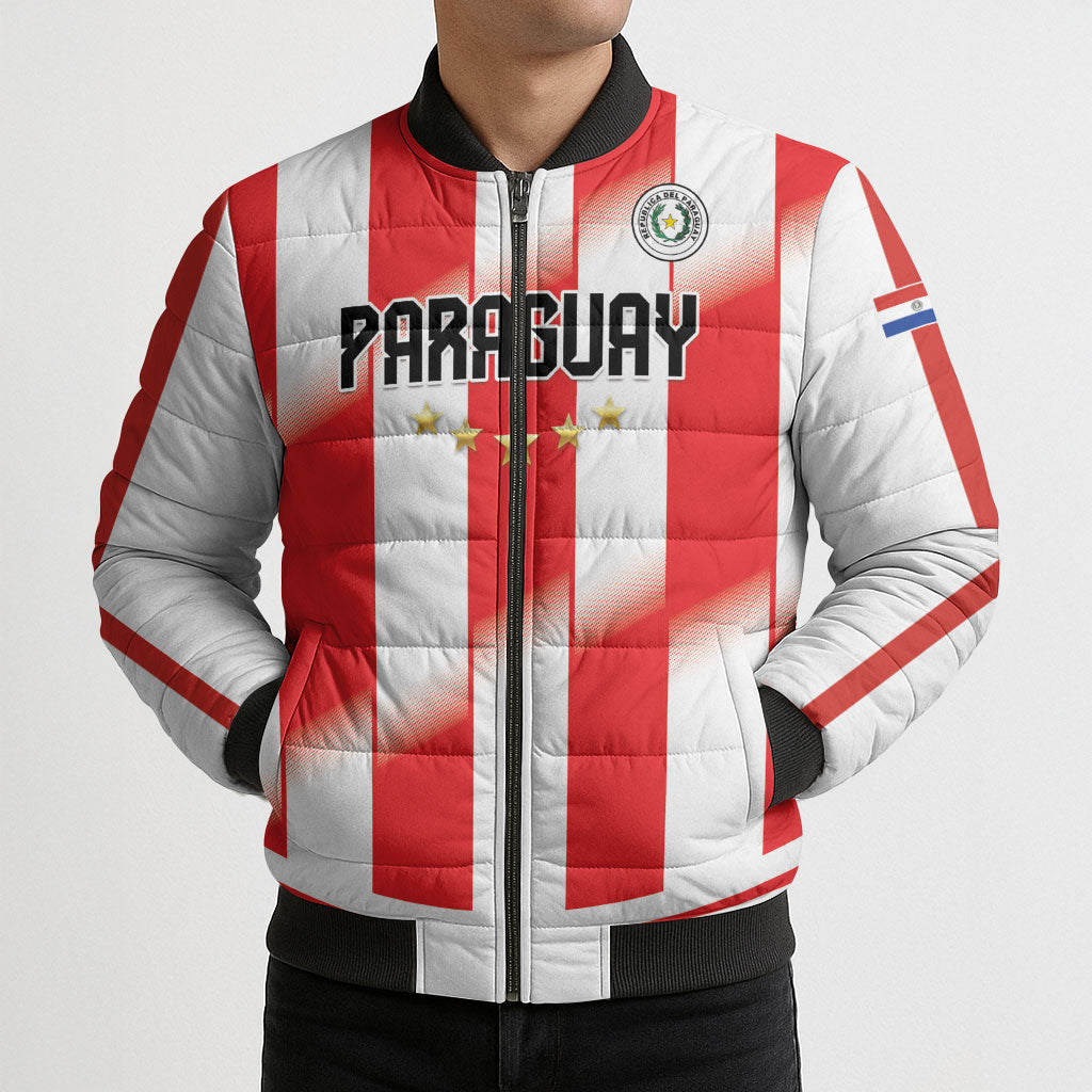Custom Paraguay 2026 World Football Bomber Puffer Jacket La Albirroja Go Champion