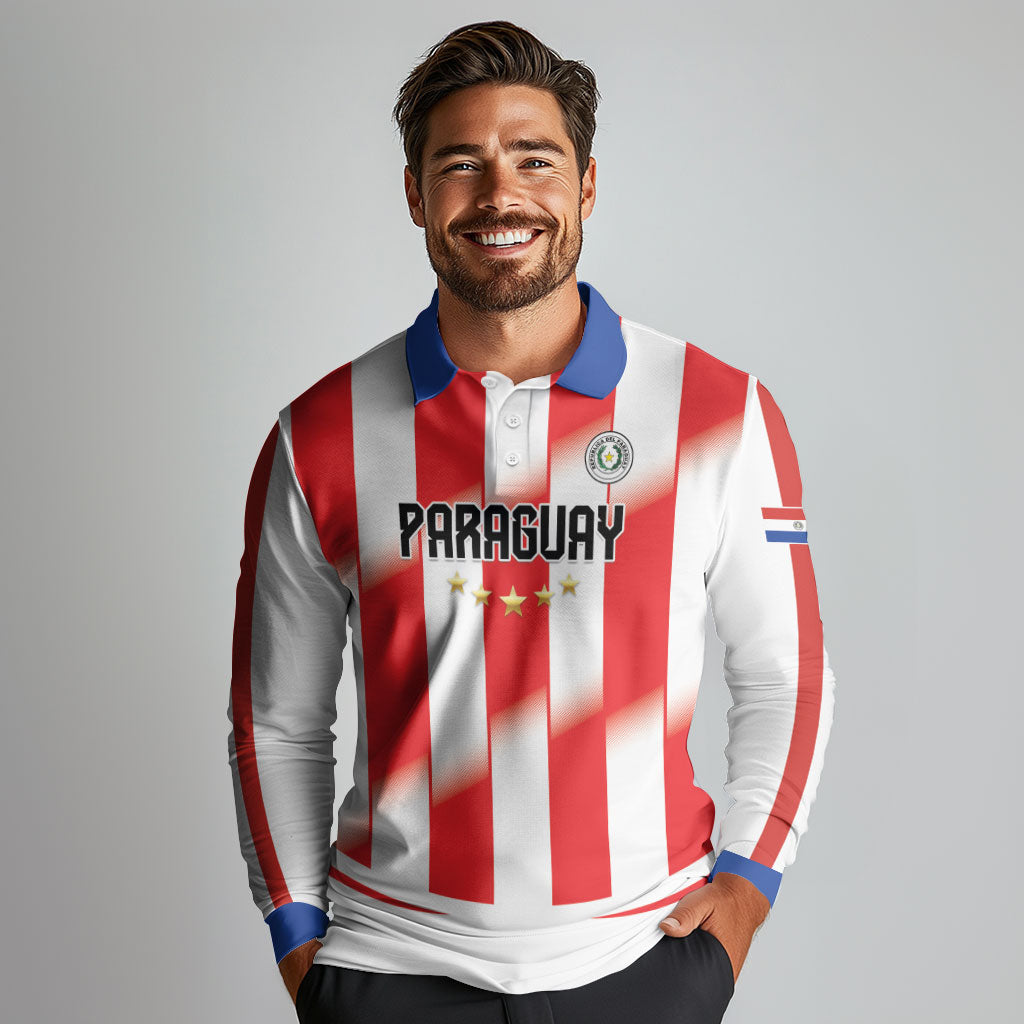 Custom Paraguay 2026 World Football Long Sleeve Polo Shirt La Albirroja Go Champion