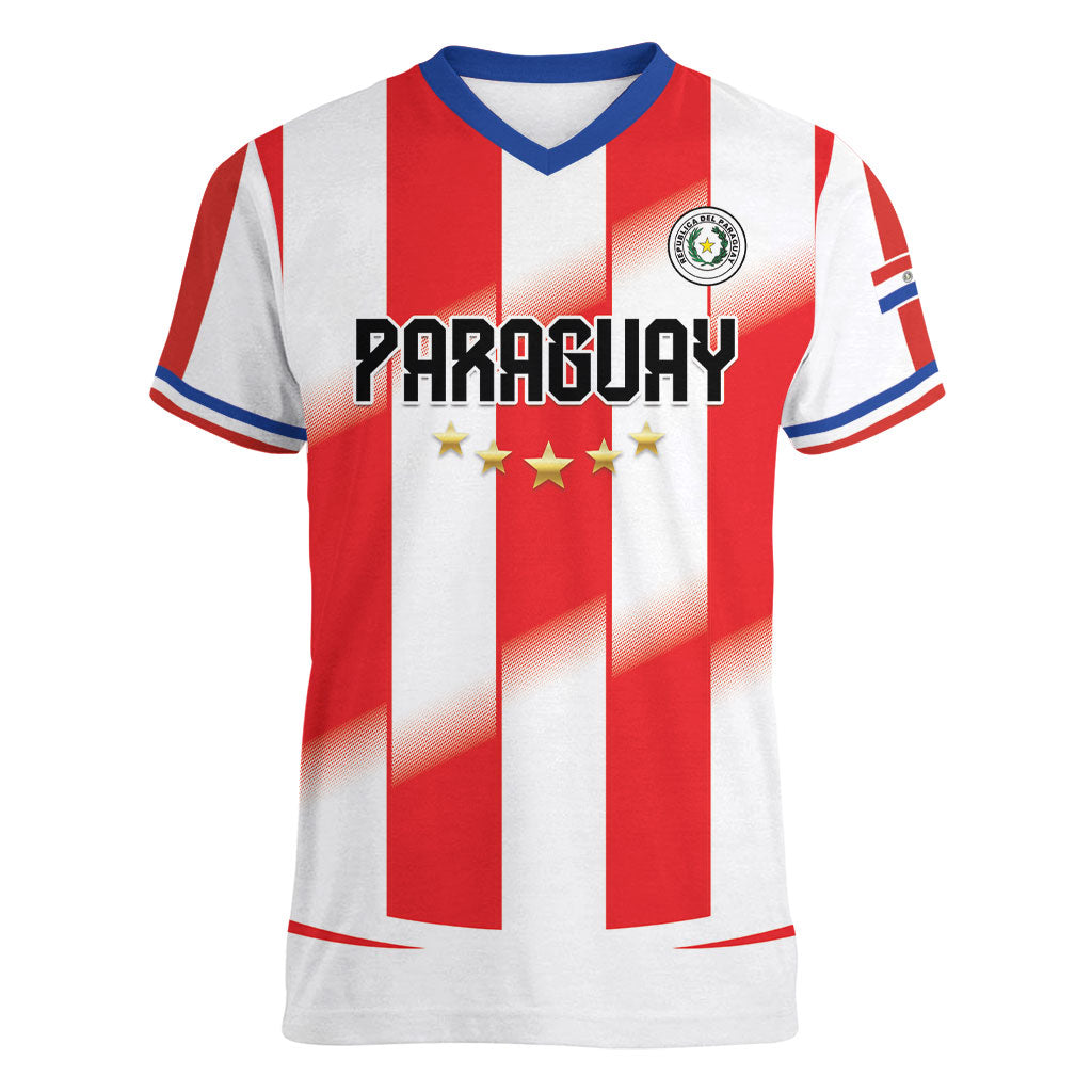 Custom Paraguay 2026 World Football Women V-Neck T-Shirt La Albirroja Go Champion