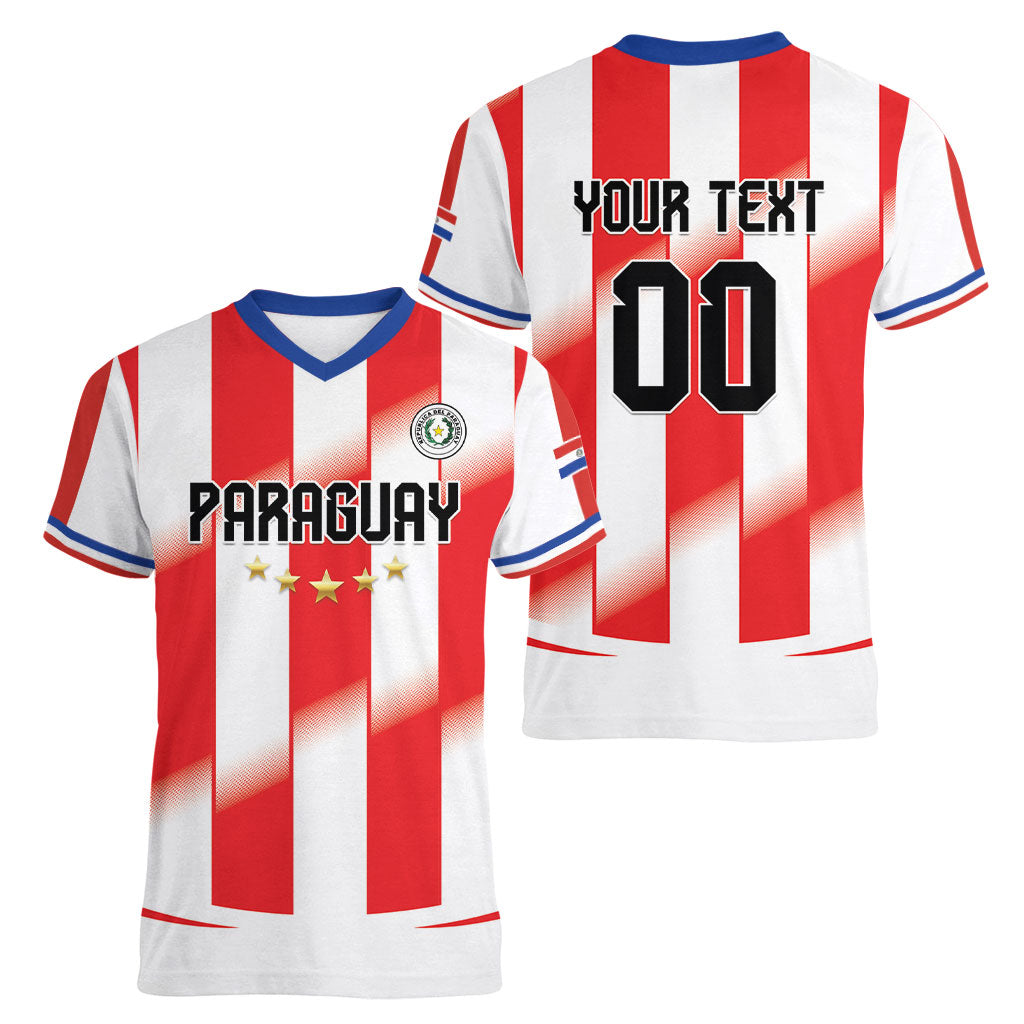 Custom Paraguay 2026 World Football Women V-Neck T-Shirt La Albirroja Go Champion