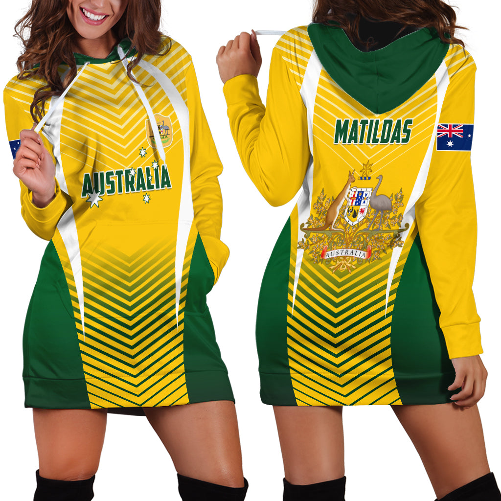 Australia Soccer Hoodie Dress Matildas Sporty Yellow Version - Wonder Print Shop