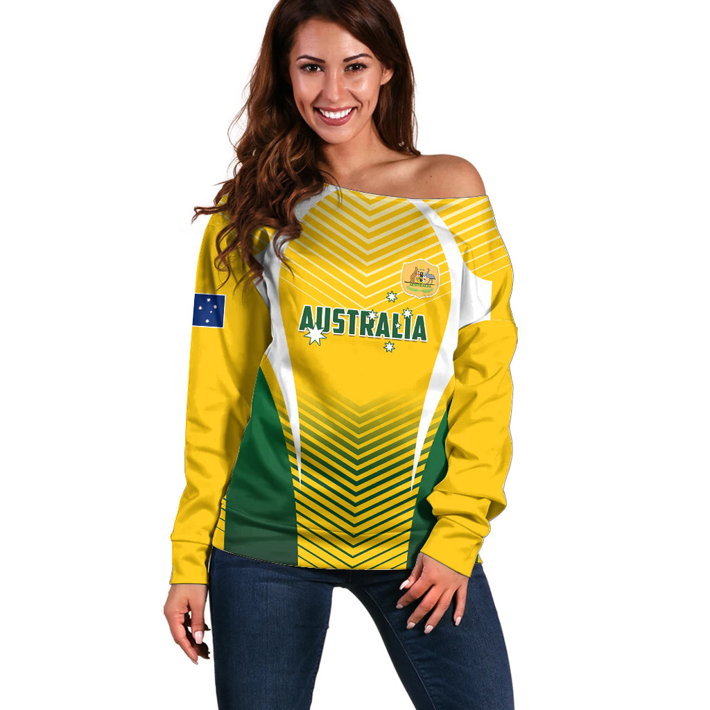 Australia Soccer Off Shoulder Sweater Matildas Sporty Yellow Version - Wonder Print Shop