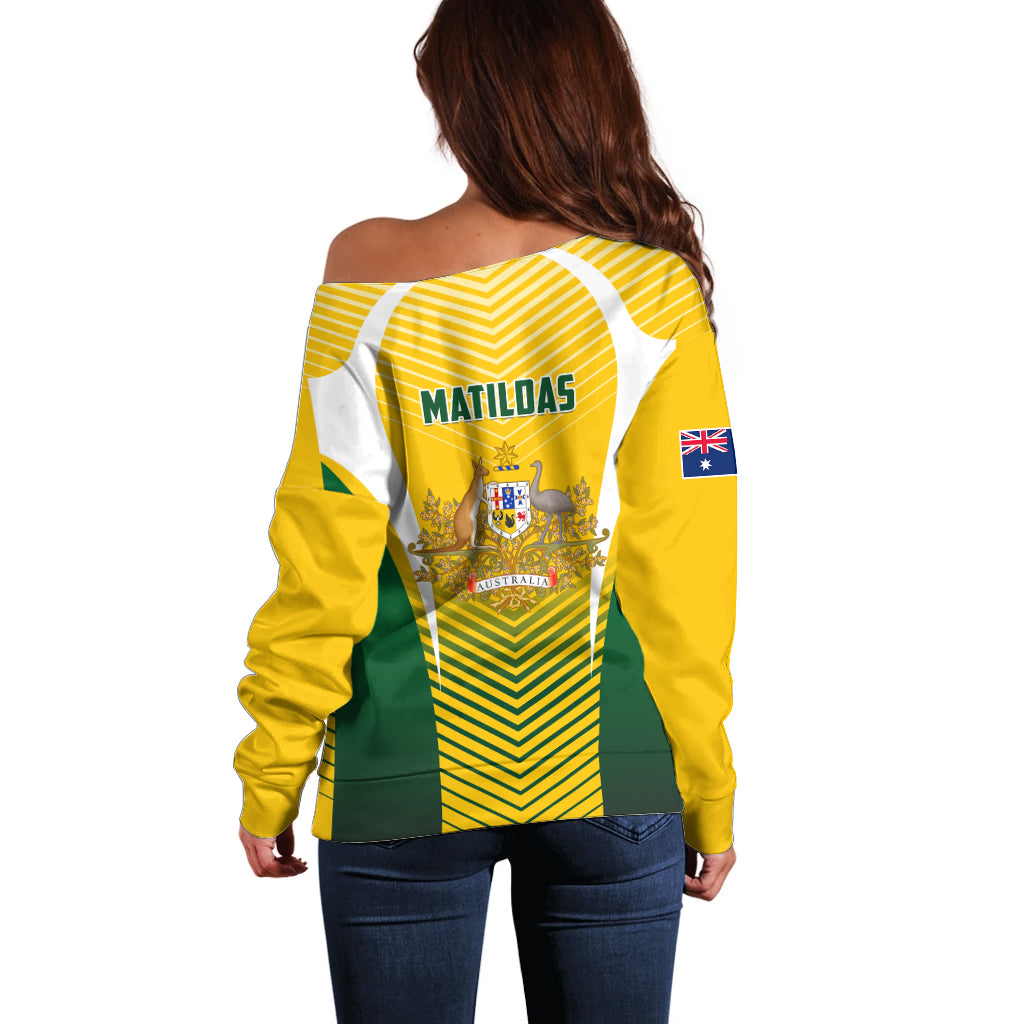 Australia Soccer Off Shoulder Sweater Matildas Sporty Yellow Version - Wonder Print Shop