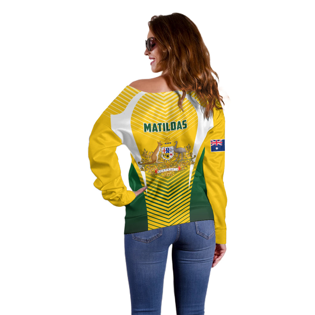 Australia Soccer Off Shoulder Sweater Matildas Sporty Yellow Version - Wonder Print Shop