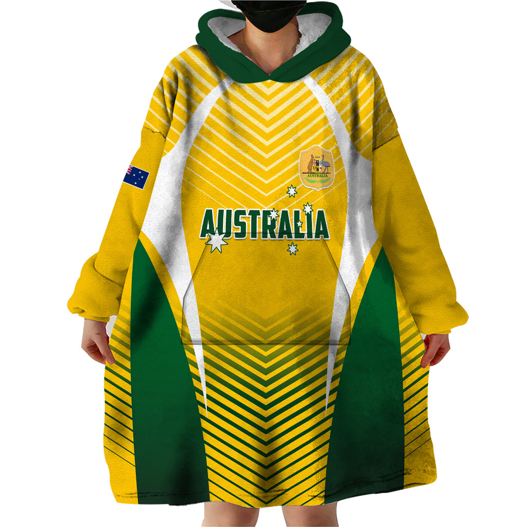 Australia Soccer Wearable Blanket Hoodie Matildas Sporty Yellow Version - Wonder Print Shop