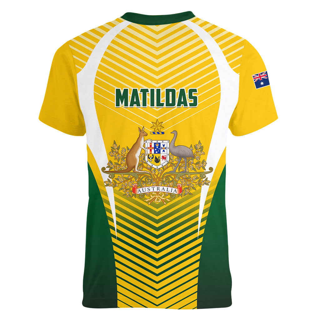 Australia Soccer Women V Neck T Shirt Matildas Sporty Yellow Version - Wonder Print Shop