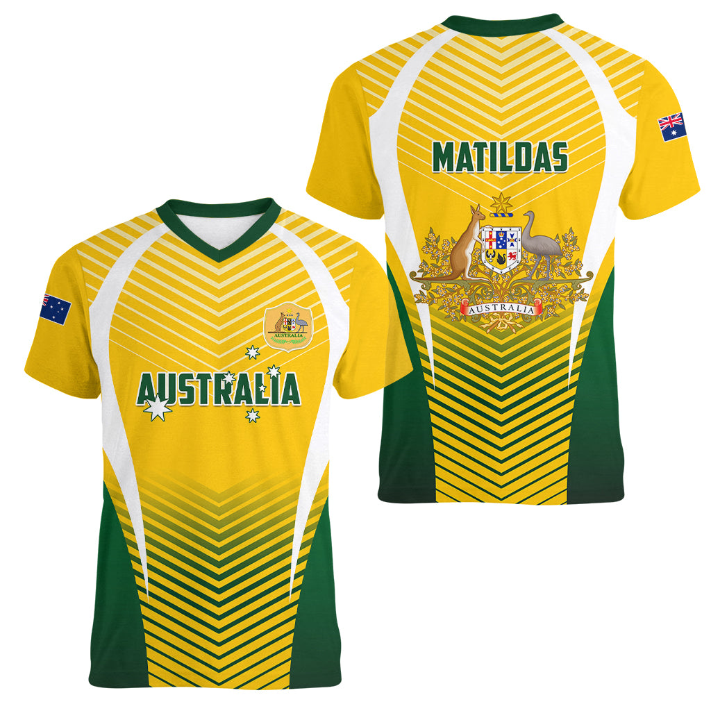 Australia Soccer Women V Neck T Shirt Matildas Sporty Yellow Version - Wonder Print Shop