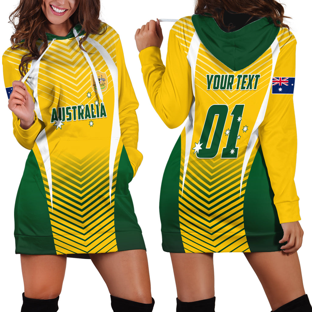 Personalised Australia Soccer Hoodie Dress Matildas Sporty Yellow Version - Wonder Print Shop
