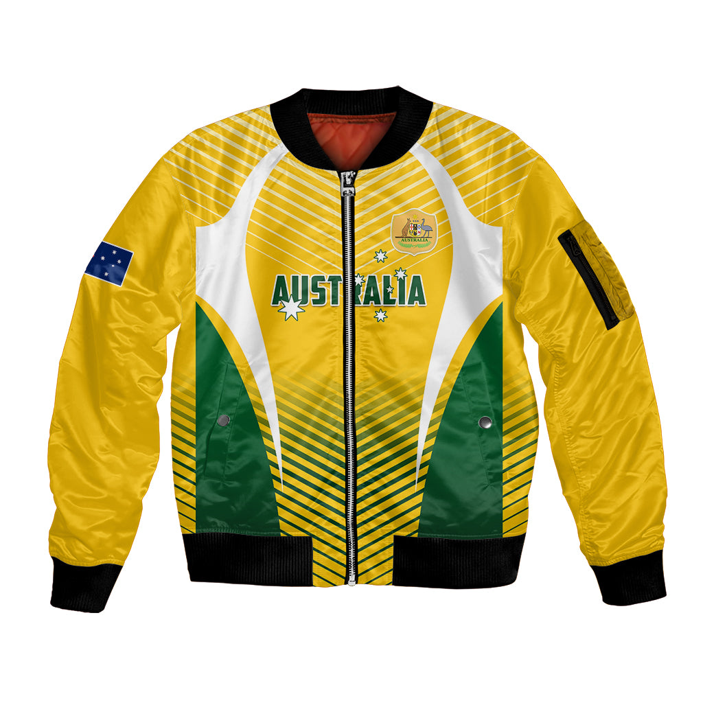 Personalised Australia Soccer Sleeve Zip Bomber Jacket Matildas Sporty Yellow Version - Wonder Print Shop