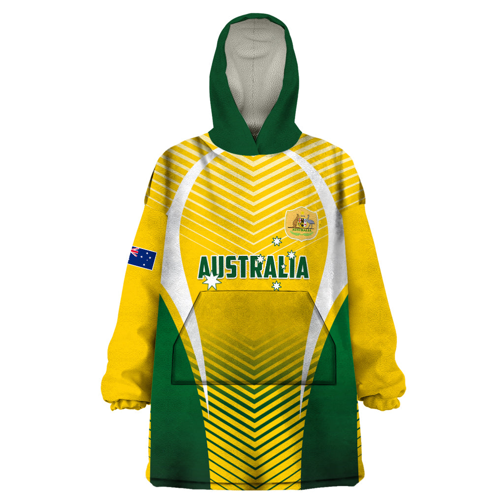 Personalised Australia Soccer Wearable Blanket Hoodie Matildas Sporty Yellow Version - Wonder Print Shop